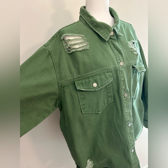 Green mila and tiff ripped Jean jacket | XL ripped Jean jacket - Picture 1 of 11